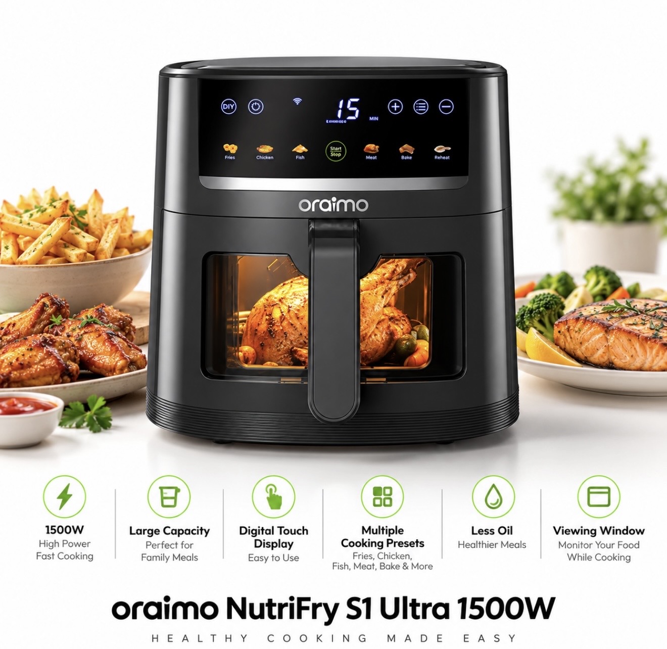 oraimo NutriFry S1 Ultra 1500W Air Fryer.