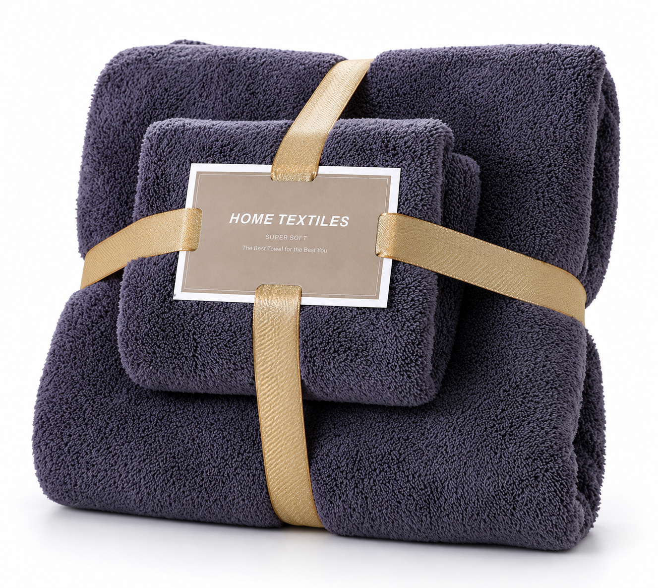 Luxury Dark Grey Towel Set with Gold Ribbon